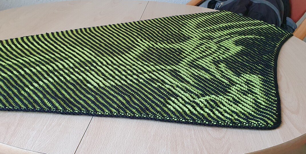 Drachenkopf, Schattenstricken, Illusionsstricken, Motivtuch