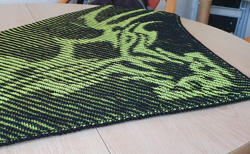 Drachenkopf, Schattenstricken, Illusionsstricken, Motivtuch