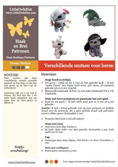 140NLY Brei en Haak Patroon - Mutsenvoor beer Cookie - Amigurumi soft toy PDF file by Pertseva  CP