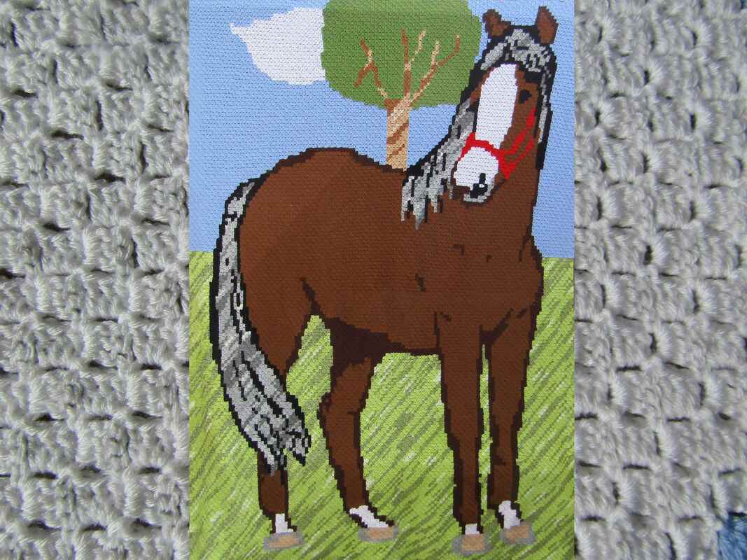 Häkelanleitung  - Decke mit Pferdemotiv in C2C Technik