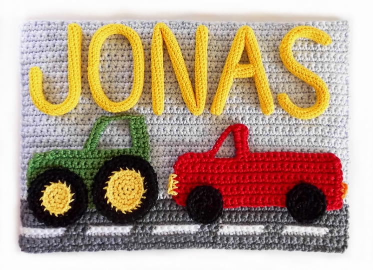 Häkel-Buchstaben Namensschild Landstraße mit komplettem Alphabet A-Z