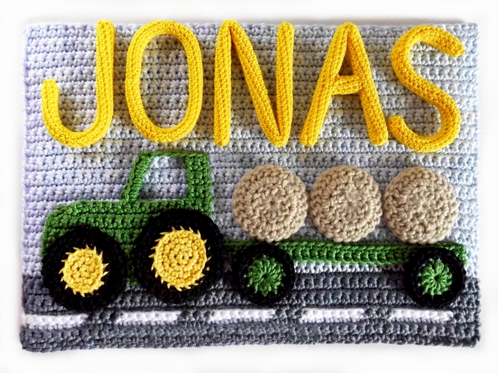 Häkel-Buchstaben Namensschild Landstraße mit komplettem Alphabet A-Z