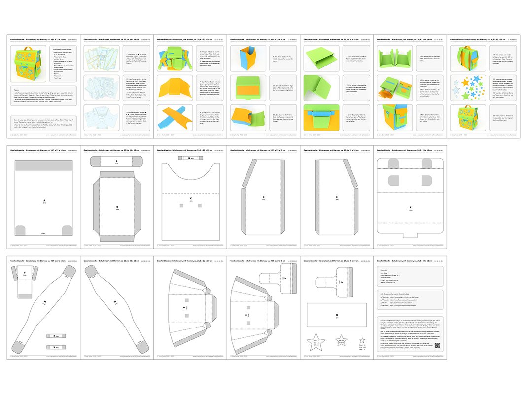 Geschenktasche – Schulranzen mit Sternen – Bastelanleitung und Vorlagen - Bild 5