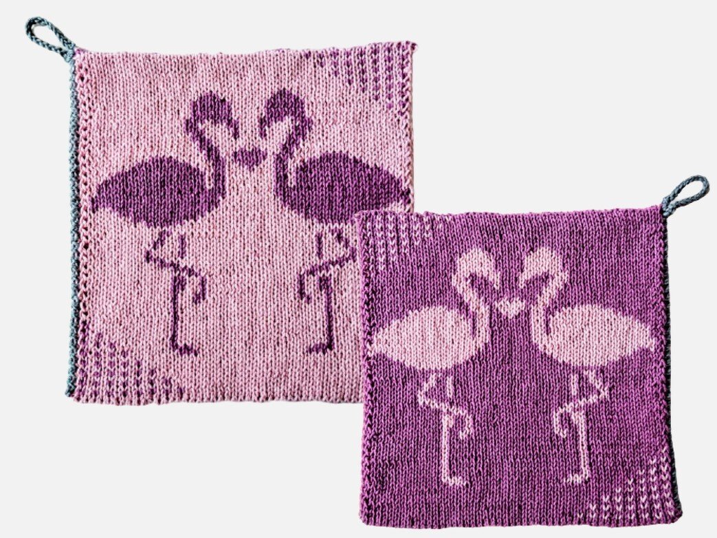 Double Knitting Pattern Potholders "Flamingo Love"