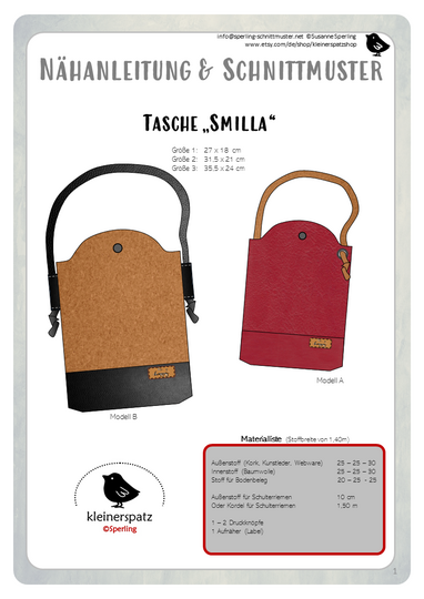 Nähanleitung und Schnittmuster Tasche Smilla