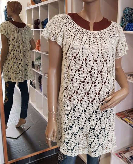 Häkelanleitung Shirt, Tunika Kleid Olivia Größe 32 bis 56