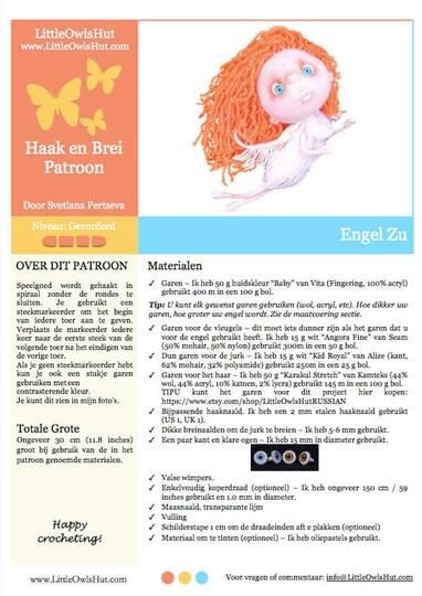147NLY Haak patroon - Engel Zu - Amigurumi soft toy PDF file by Pertseva CP