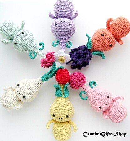 Set of 6 Crochet Pattern Amigurumi Spring Flower Bulbs Dolls