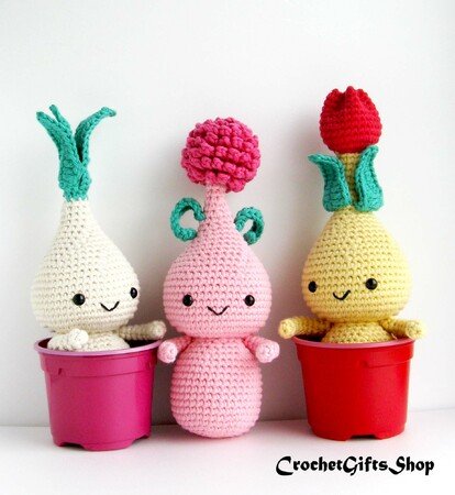 Set of 6 Crochet Pattern Amigurumi Spring Flower Bulbs Dolls