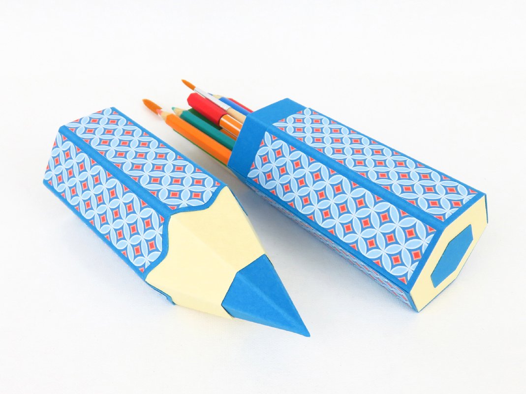 Schachtel für Stifte – Buntstiftform – Bastelanleitung und Vorlagen
