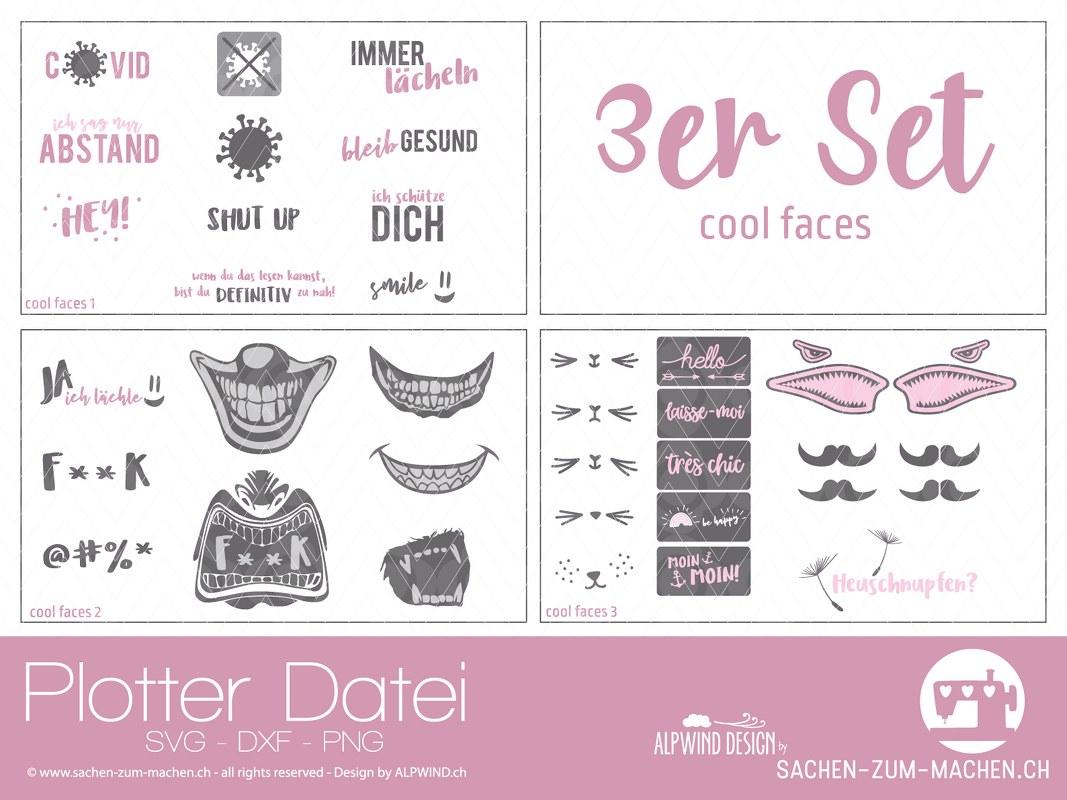 Plotter-Datei "cool faces" (3er-Set)