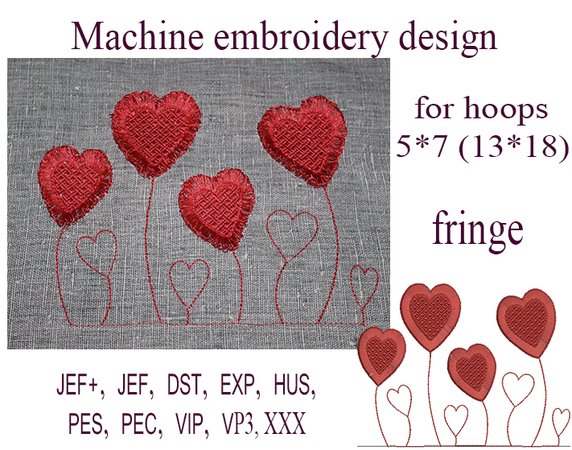 Machine embroidery design heart fringe