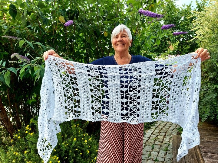 "Botswana" Crochet Shawl Crescent or Stole Bride Pattern