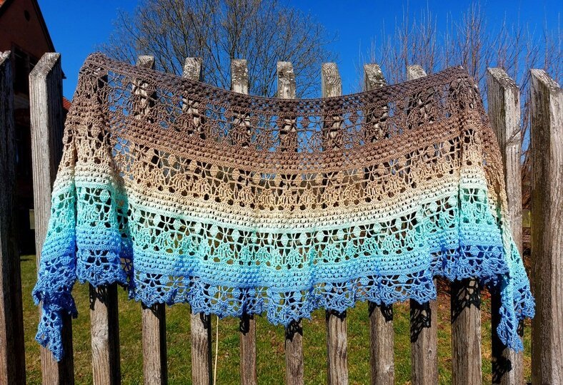 "Botswana" Crochet Shawl Crescent or Stole Bride Pattern