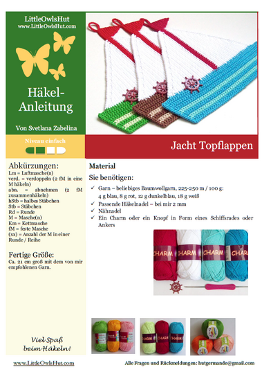 208DE Häkelanleitung Jacht Topflappen - PDF Zabelina CP