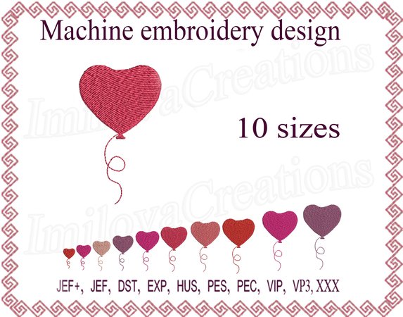 Balloon heart embroidery design