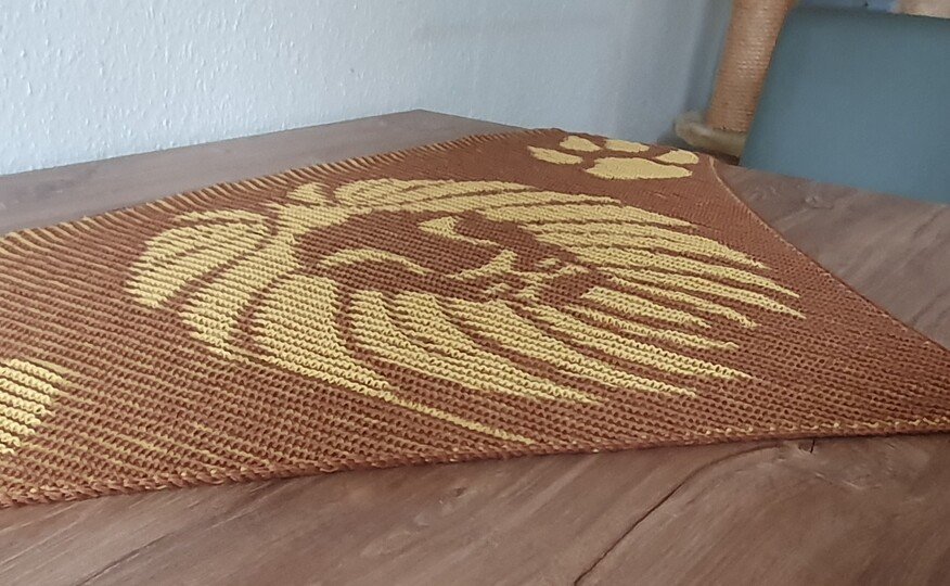 Lion Head, Shadow Knitting, Illusion Knitting, Motif Shawl