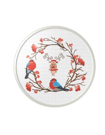 Christmas cross stitch birds embroidery