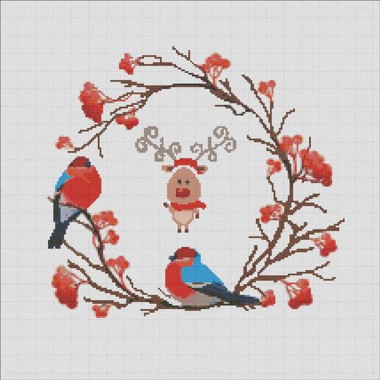 Christmas cross stitch birds embroidery