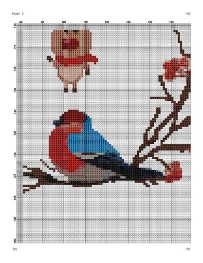Christmas cross stitch birds embroidery