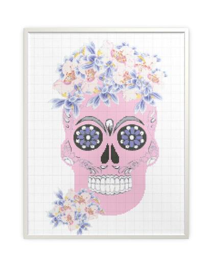 pink skull embroidery scheme