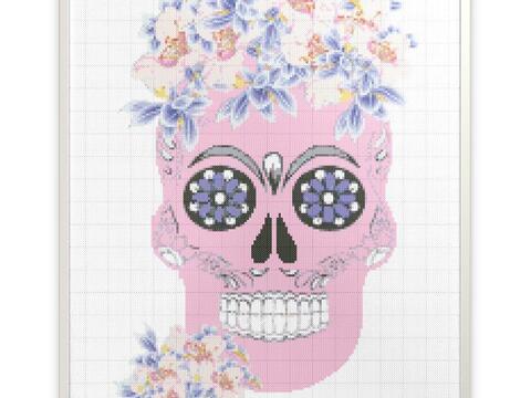 pink skull embroidery scheme