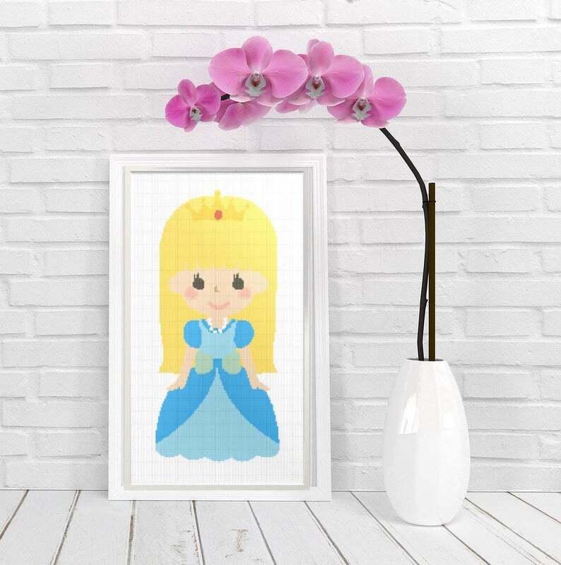 Princess in blue dress embroidery