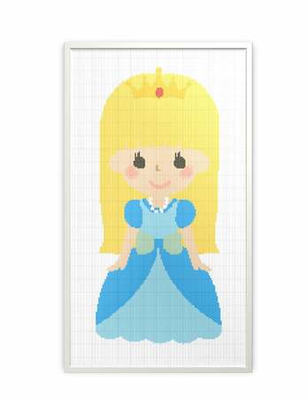Princess in blue dress embroidery