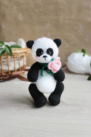 Crochet pattern amigurumi Panda with rose