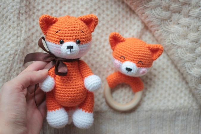 Crochet pattern 2 in 1 Amigurumi fox and rattle