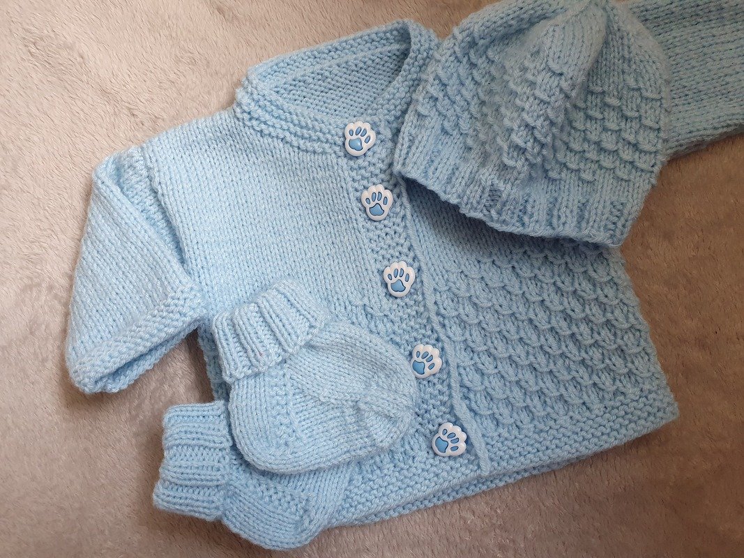 Strickanleitung Babygarnitur Jacke, Mütze, Socken Größe 56/62