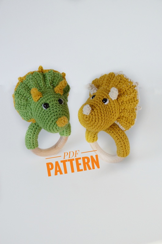 Crochet dinosaur baby rattle pattern