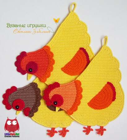 255 Crochet pattern - Chicken decor, potholder or decorative pillow - Amigurumi PDF file by Zabelina CP