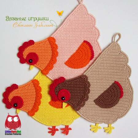 255 Crochet pattern - Chicken decor, potholder or decorative pillow - Amigurumi PDF file by Zabelina CP