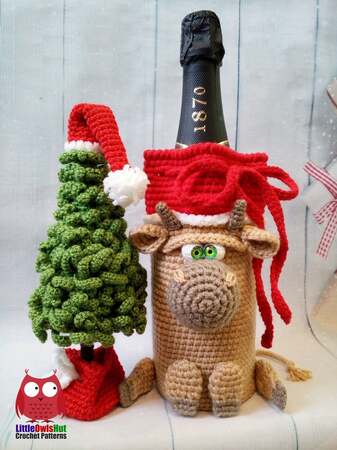 257 Crochet Pattern - Bull - wine or champagne bottle sleeve - PDF file by Knittoy CP