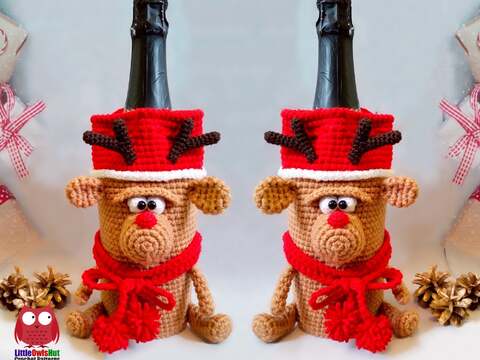258 Crochet Pattern - Reindeer - wine or champagne bottle sleeve - PDF file by Knittoy CP