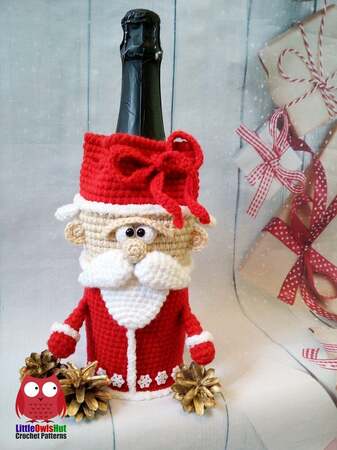 259 Crochet Pattern - Santa - wine or champagne bottle sleeve - PDF file by Knittoy CP