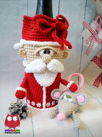 259 Crochet Pattern - Santa - wine or champagne bottle sleeve - PDF file by Knittoy CP