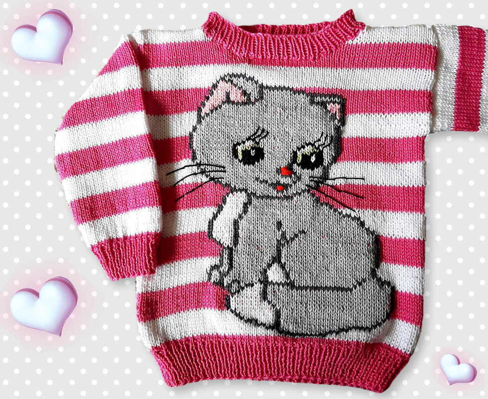 Knitting Tutorial Pullover Cat in 2Sizes