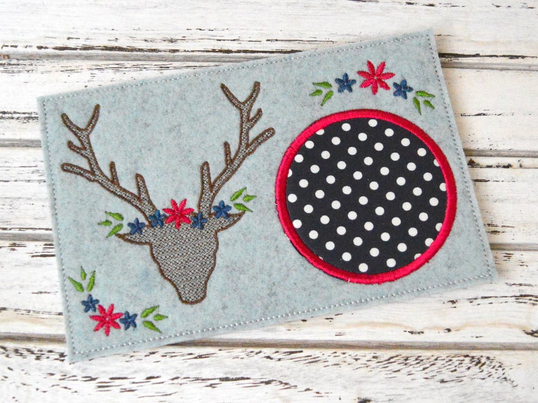 Stickdatei Mug Rug Untersetzer Hirsch 13x18cm und 13x20cm