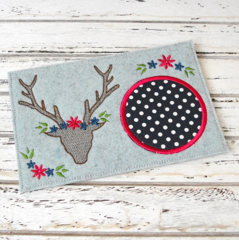 Stickdatei Mug Rug Untersetzer Hirsch 13x18cm und 13x20cm