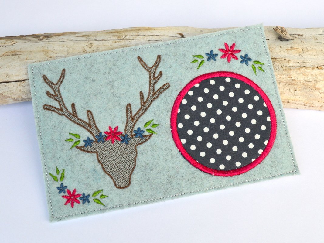 Stickdatei Mug Rug Untersetzer Hirsch 13x18cm und 13x20cm - Bild 2