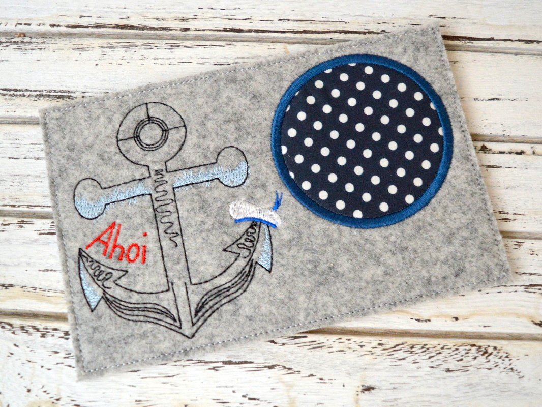 Stickdatei Mug Rug Untersetzer Anker Ahoi 13x18cm und 13x20cm