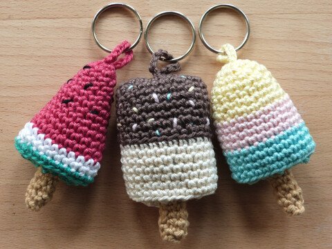 Häkelanleitung Schlüsselanhänger "Eis", 3 Modelle