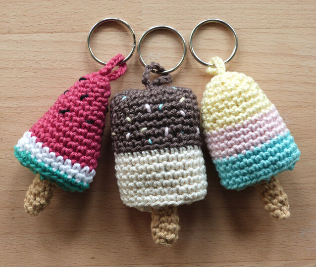 Häkelanleitung Schlüsselanhänger "Eis", 3 Modelle