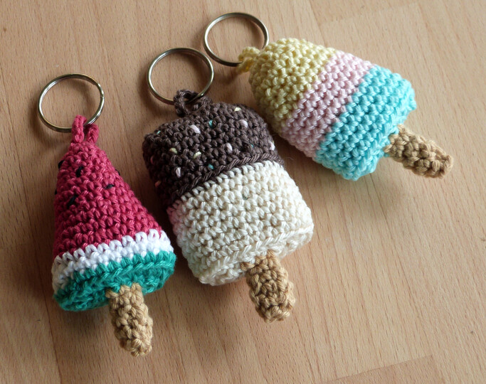 Häkelanleitung Schlüsselanhänger "Eis", 3 Modelle