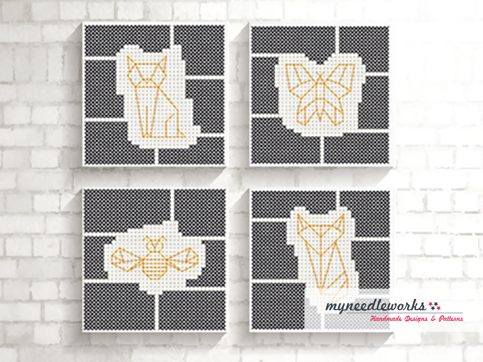 Stickdatei im Kreuzstich: Tiere im Origami-Style