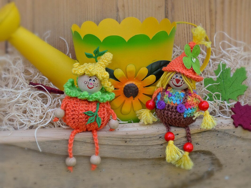 kleine Herbstlinge Set 1 Vogelscheuche und Kürbis Kantenhocker oder Anhänger zur Herbstdeko