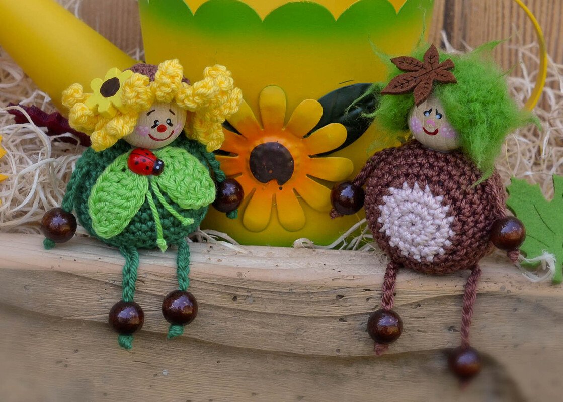 kleine Herbstlinge Set 2 Sonnenblume und Kastanie Kantenhocker oder Anhänger zur Herbstdeko - Bild 3