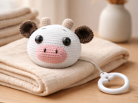 Häkelanleitung Kuh Spieluhr, Babyspielzeug häkeln